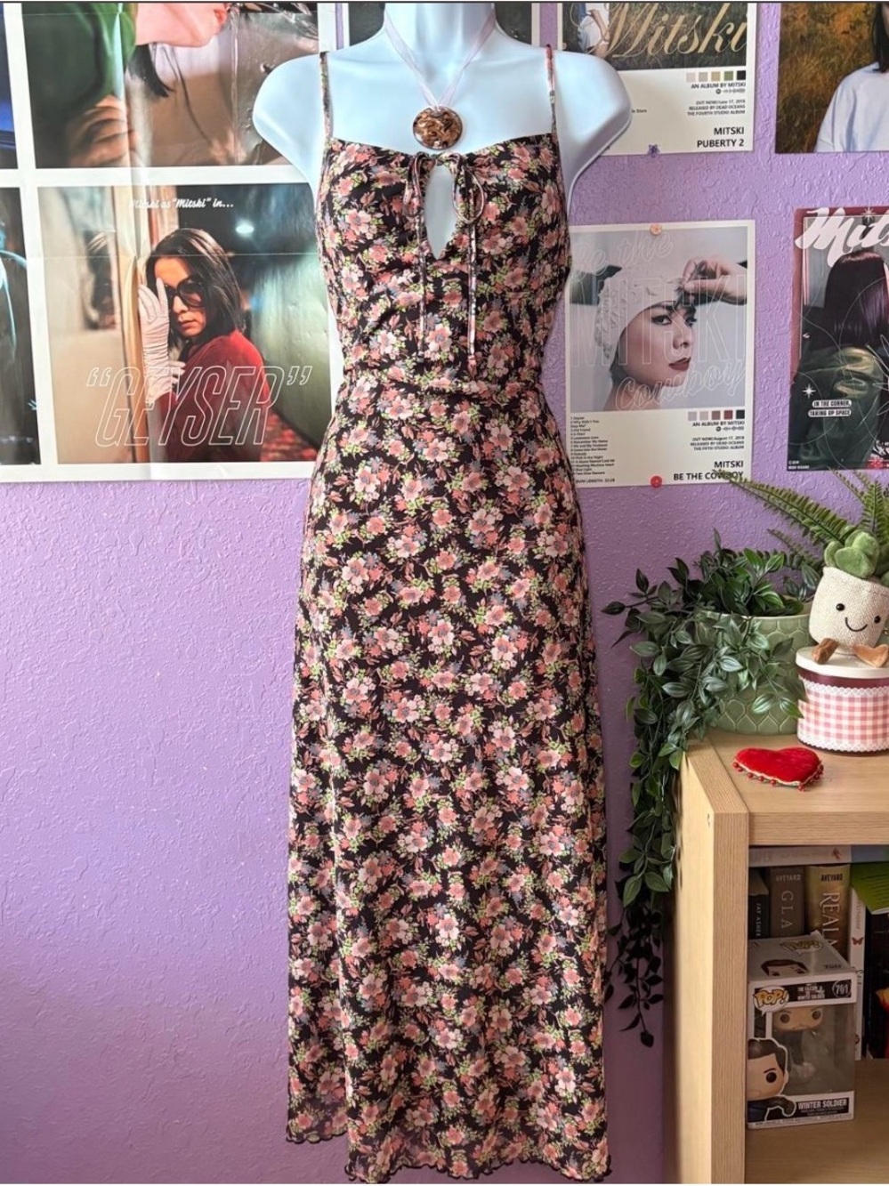 Forever 21 Black Maxi Dress with Pink Floral Print